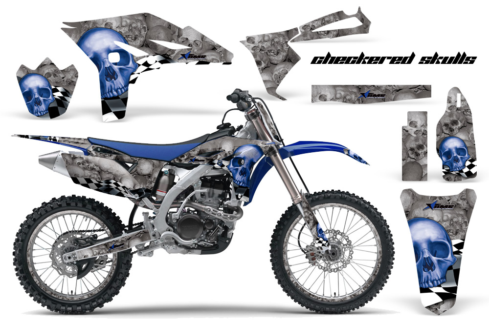 Yamaha YZ250F 2010 Graphics Kit CHECKERED SKULLS-BLUE-NP